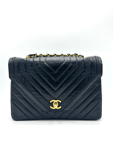 24k CC Black Chevron Envelope Chain Flap