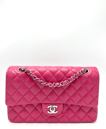 Pink Lambskin SHW Medium Double Flap