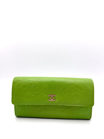 CC Apple Green Camelia Flap Long Wallet