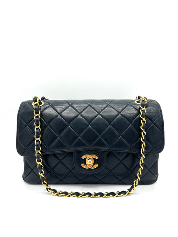 24k CC Black Lambskin Double Face Chain Flap