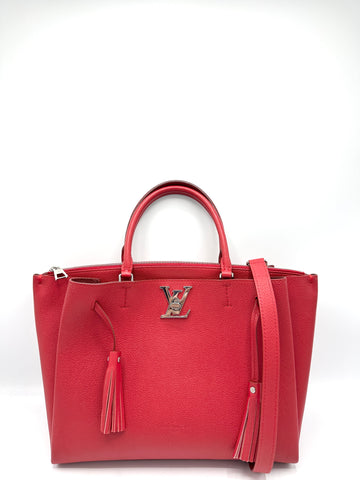 Red Pebbled Leather SHW LockMe Tassel Tote