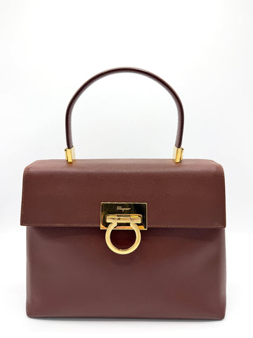 Brown Saffiano GHW Kelly Top Handle