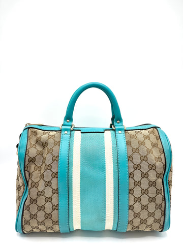 GG Blue Canvas Boston Bag