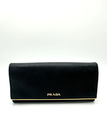 Black Saffiano Gold Bar Flap Long Wallet