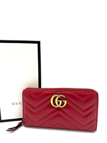 Red Chevron GG Marmont XL Zippy Long Wallet