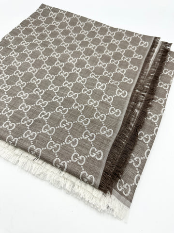 Mocha Grey GG Wool/Silk XL Scarf