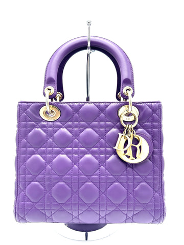 Christian  Purple Cannage GHW Lady Dior Medium