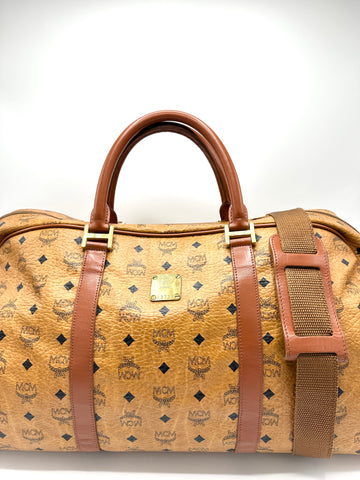 Tan Pebbled Leather Boston Bag