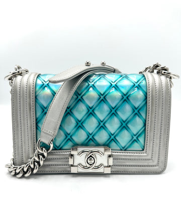 Aqua/Silver PVC Quilted Small Chain Flap Boy