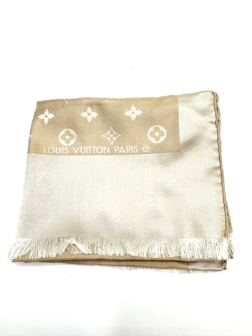 Beige Metallic Monogram Silk Scarf