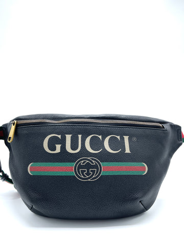 Black Pebbled Logo Bum Bag