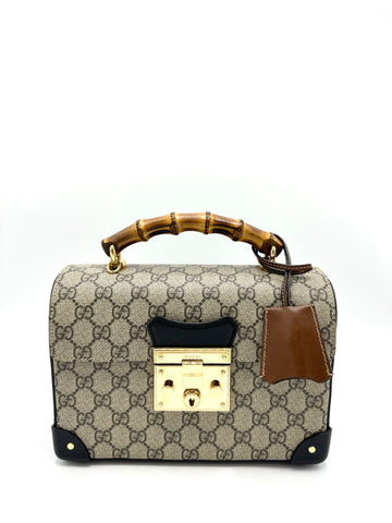 SOLD ON LAYAWAY (TOTAL COST 1500) GG Supreme Bamboo Padlock Top Handle Trunk w/ Strap