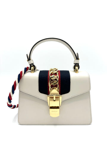 White Leather Sylvie Top Handle Bag