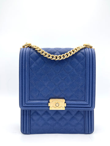 Royal Blue Caviar GHW North/South Boy Bag