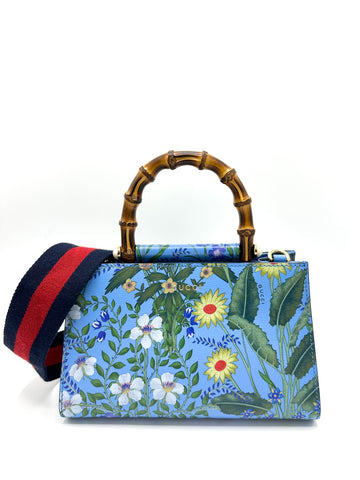 Blue Azure Shanghai Flora Nymphea Bamboo Tote