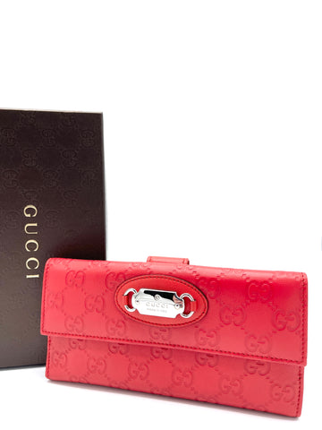 Red Guccissima Flap Long Wallet