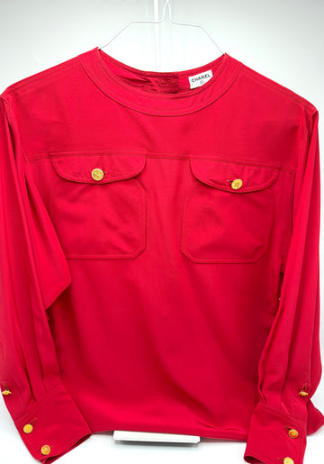 Red Silk Cloverleaf Button Shirt