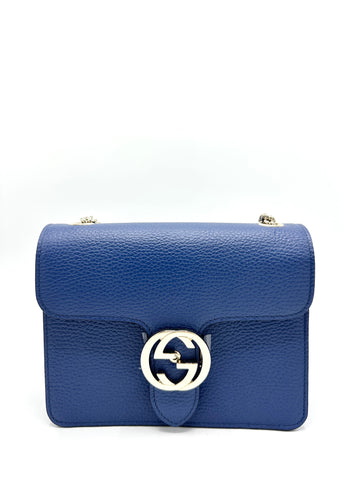 Caspian Blue Interlocking GG Pebbled Crossbody