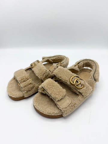 Beige Marmont Furry Mouton Sandals