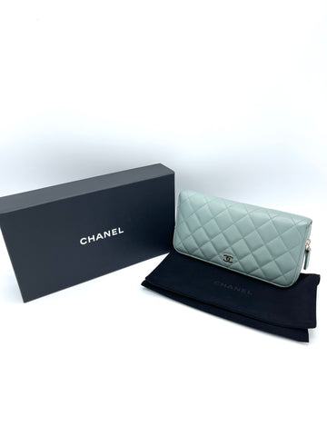 Slate Blue Caviar Champagne GHW Zippy Long Wallet