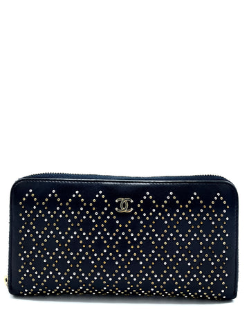 CC Rare Gold/Silver Studded Matelasse Zippy Long Wallet