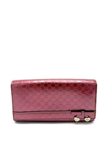 Metallic Pink Microguccisima Flap Wallet on Chain