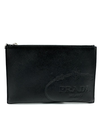 Black Saffiano Logo Zippy Pouch