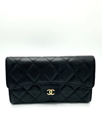 CC Black Caviar Flap Long Wallet