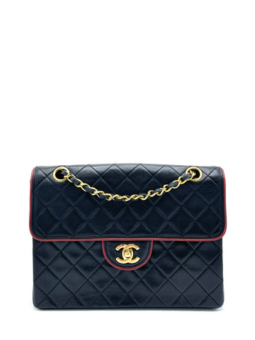 24k Black Lambskin Red Border Square Flap