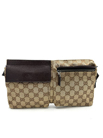 GG Brown Strap Double Pocket Bum Bag