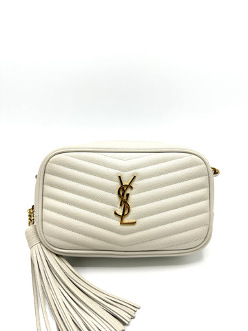 White Caviar Chevron Chain Camera Bag