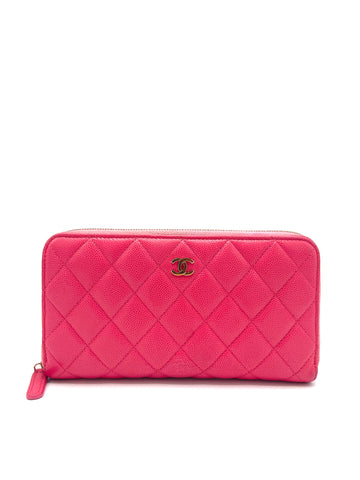 CC Pink Caviar GHW Zippy Long Wallet