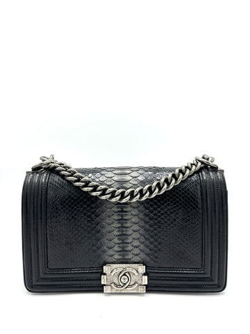 Black Python Medium Boy Bag