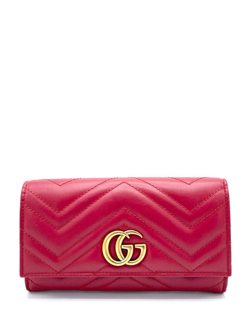 GG Marmont Red Chevron GHW Flap Long Wallet