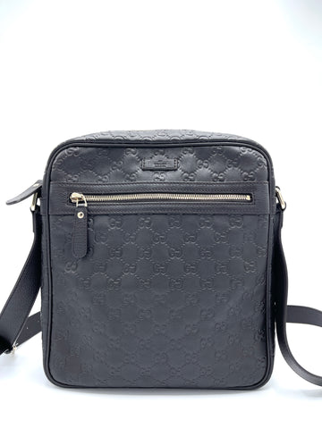 Black Guccissima Zip Top Messenger Bag