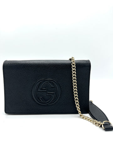 Black Pebbled Leather Soho Chain Wallet