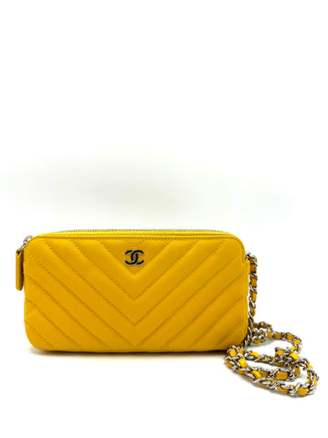 CC Yellow Caviar Chevron Double Zip Crossbody