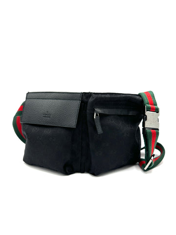 Black Canvas Leather Trimmed Bum Bag