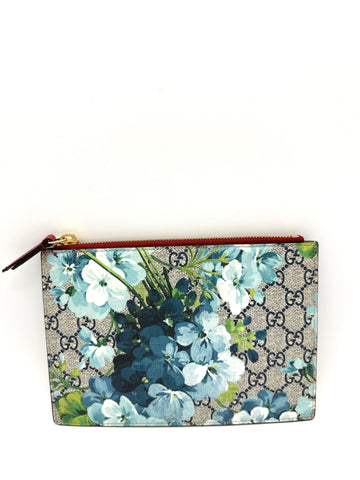 GG Supreme Blooms Red Leather Zip Clutch