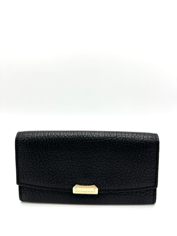 Black Pebbled Leather GHW Flap Wallet