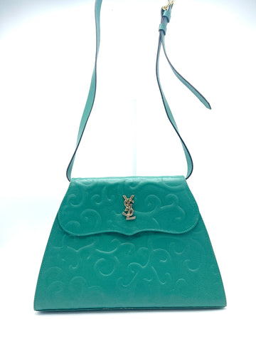 Green Pebbled Vines GHW Flap Shoulder Bag