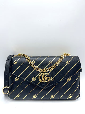 Black/Gold GG Marmont Double Face Chain Crossbody