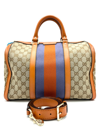 GG Orange/Purple Stripe Joy Boston Bag 32 w/ Strap