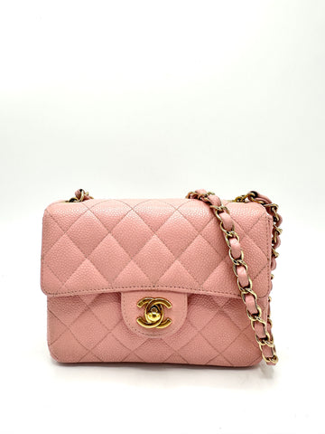 24k Rare Vintage Pink Caviar Square Flap