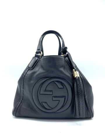 GG Black Pebbled Soho Tote w/ Strap