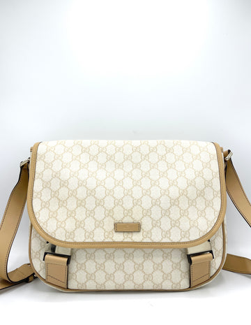 Cream GG Supreme Leather Trimmed Flap Messenger