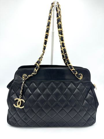 24k Black Lambskin CC Medallion Chain Tote