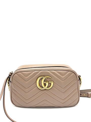 Taupe Chevron GG Marmont Zip Camera Bag