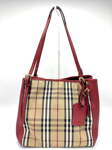 Red Leather Trimmed Novacheck Tote