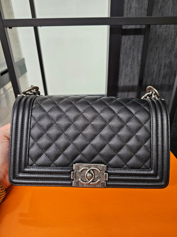 Black Caviar Gunmetal HW Medium Boy Bag
